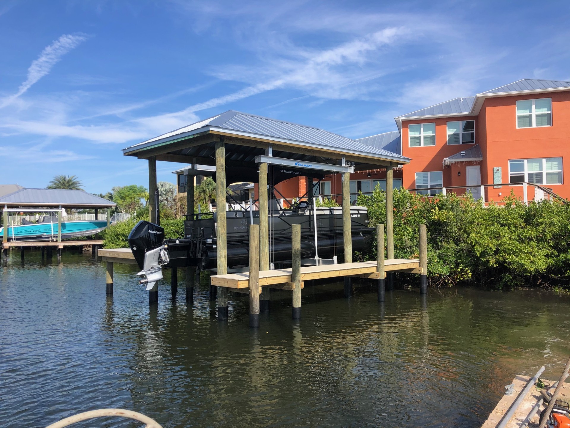 Composite dock walkway to a boat house