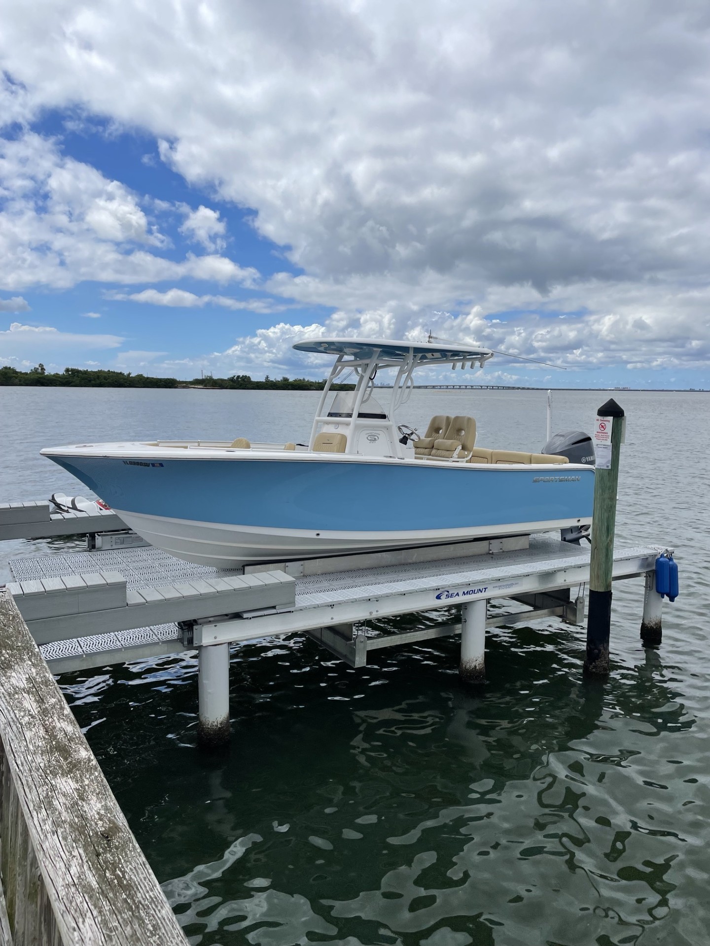 Platform boat lift installed at a private dock