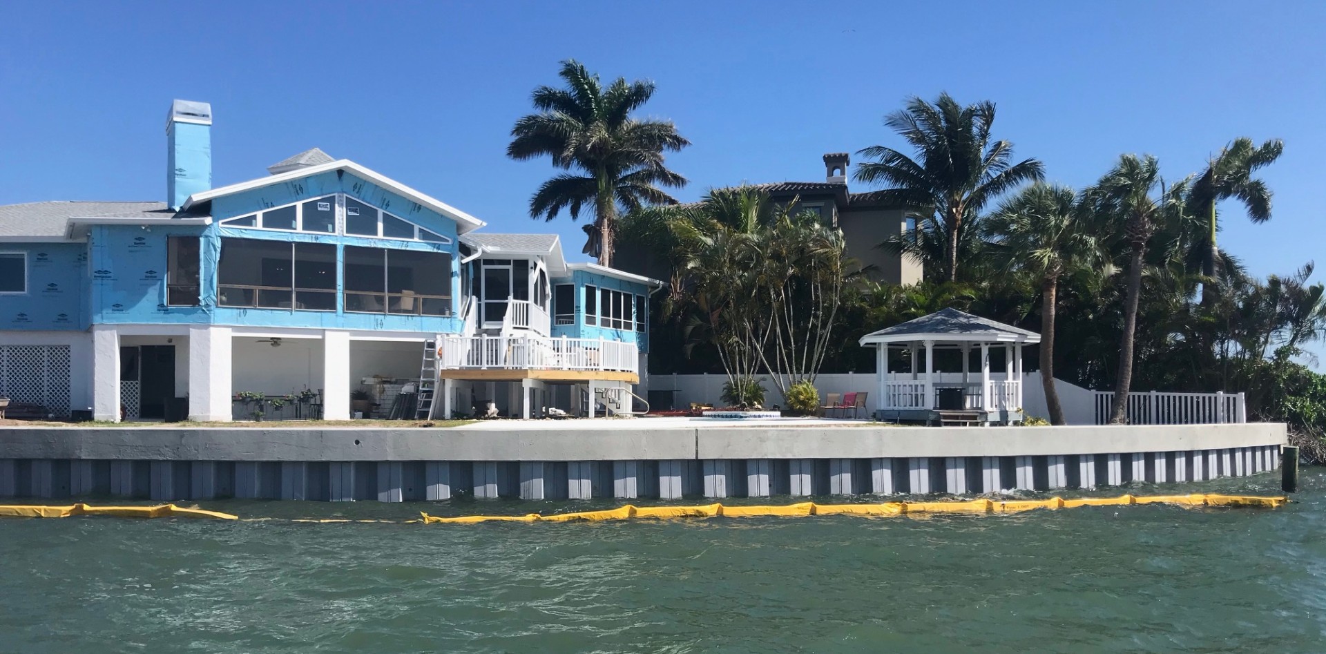Commercial seawall along a large waterfront property