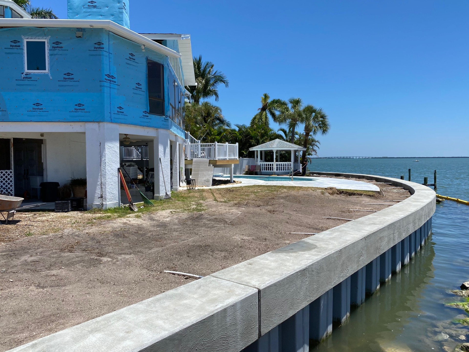 Seawall and shoreline works at a commercial site
