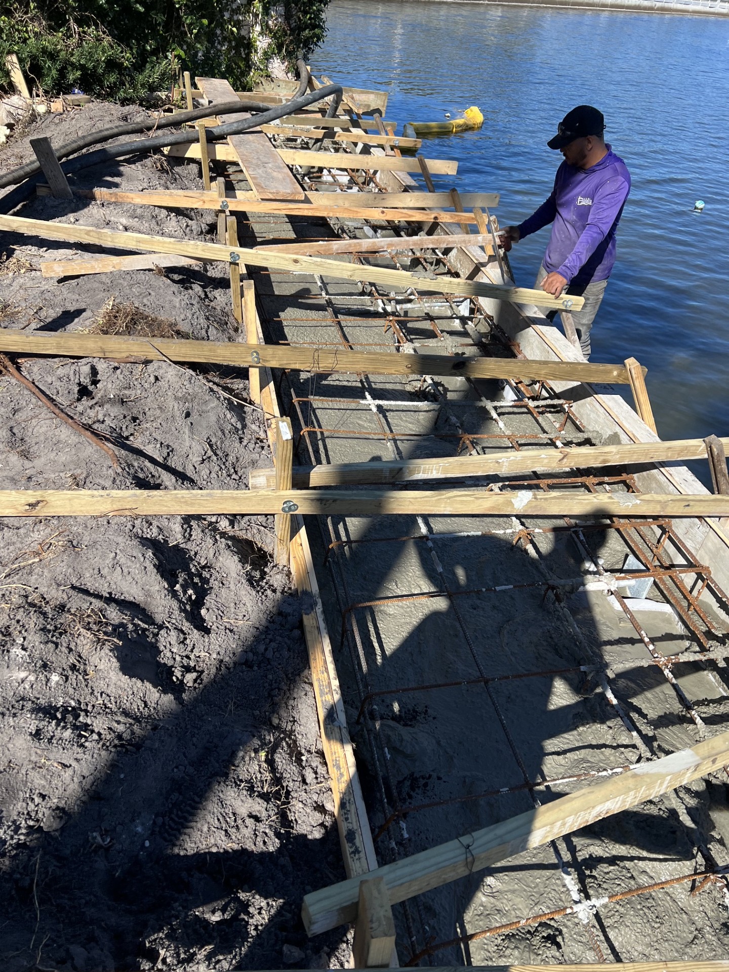 Seawall cap beam formwork ready for concrete